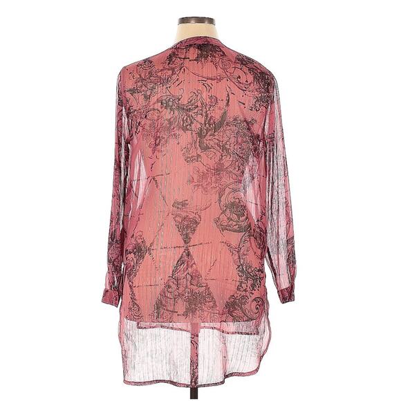 Next Pink Sheer Paisley Print in Silver Tunic Button Down LS Blouse Size 14 $65 - Picture 2 of 3